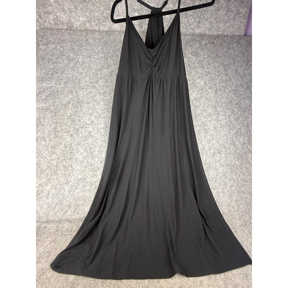 Athleta Restoration Midi Dress Black Tall Large LT Ruched Racerback Modal